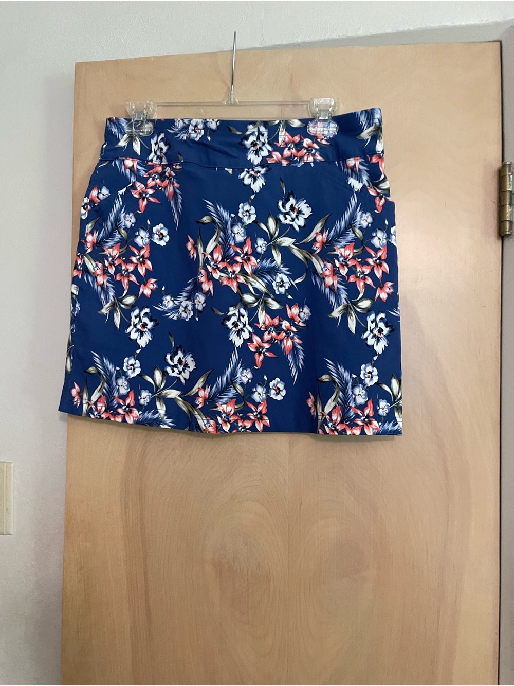 Mario Serrani Navy Floral Mini Skirt with Pink & White Accents